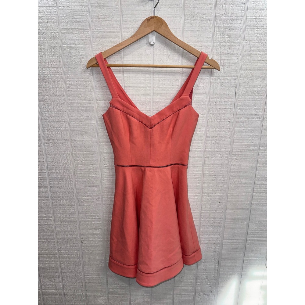 Elizabeth and James Dress Women 0 Coral Pink Ladder Stitch Fit and Flare NEW